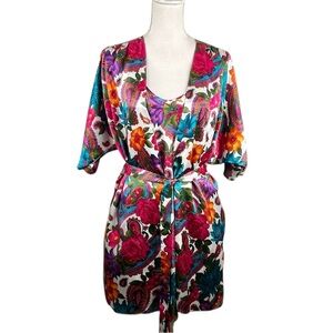 L' Intima Collection Silky Satin Floral Slip Pajama with Matching Robe Size L